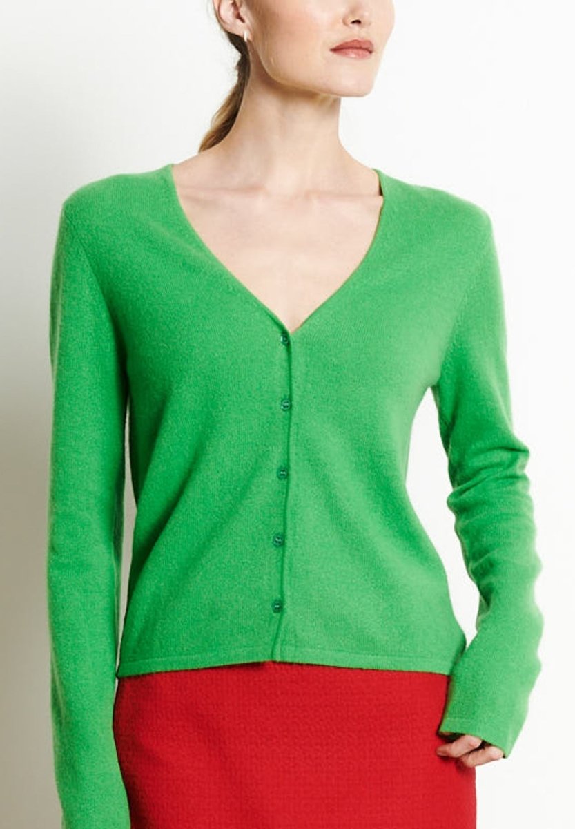 LILLY 7 Cardigan col V en cachemire cintré vert pomme - Studio cashmere8