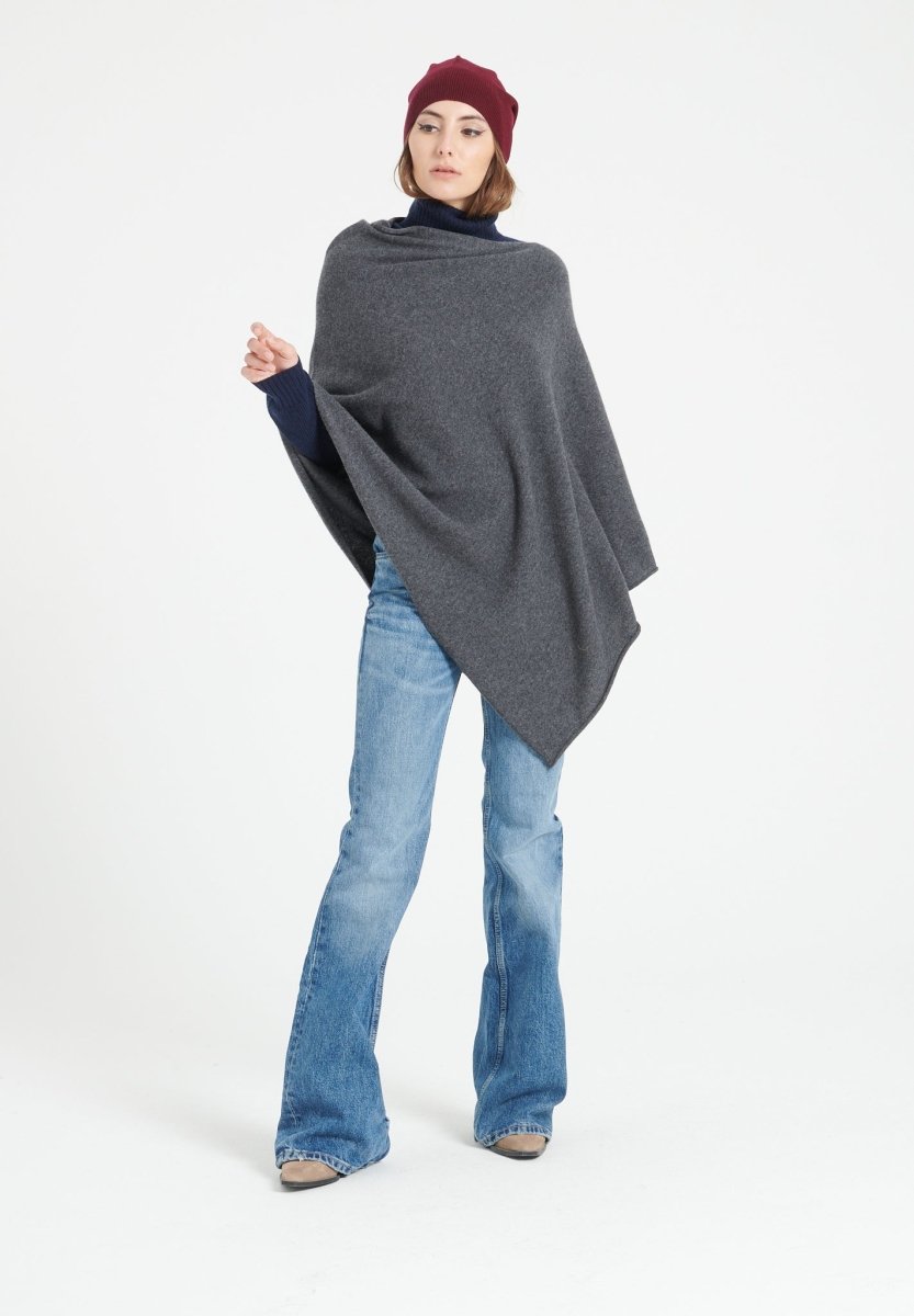 LILLY 9 Poncho col V en cachemire gris anthracite - Studio cashmere8