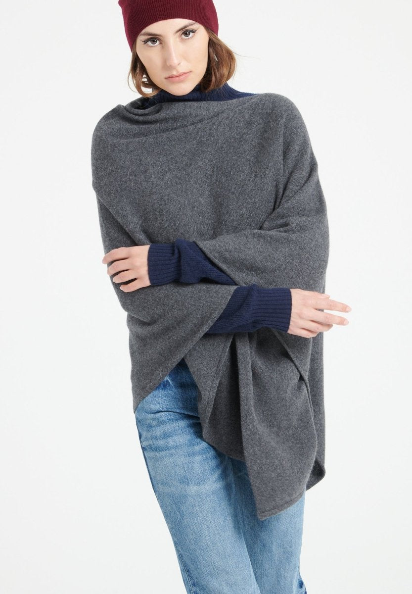 LILLY 9 Poncho col V en cachemire gris anthracite - Studio cashmere8