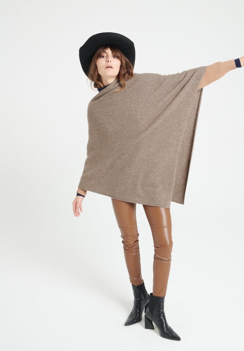 LILLY 9 Poncho col V en cachemire taupe - Studio cashmere8