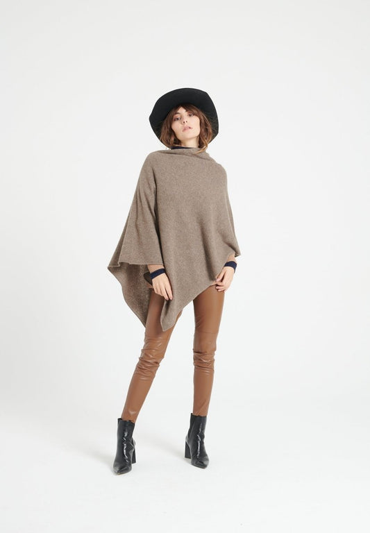 LILLY 9 Poncho col V en cachemire taupe - Studio cashmere8