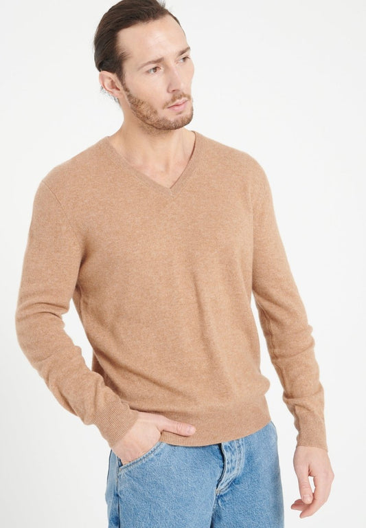 LUKE 1 Pull col V en cachemire camel - Studio cashmere8