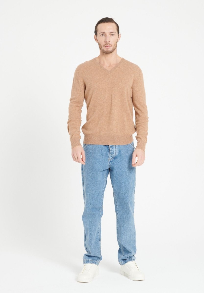 LUKE 1 Pull col V en cachemire camel - Studio cashmere8