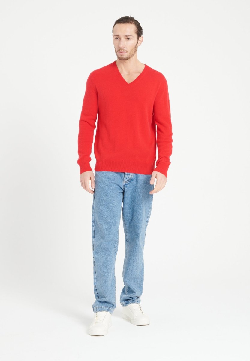 LUKE 1 Pull col V en cachemire rouge - Studio cashmere8