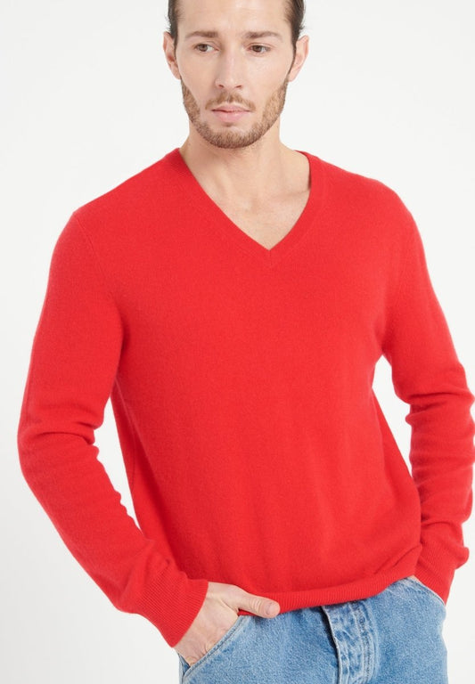 LUKE 1 Pull col V en cachemire rouge - Studio cashmere8