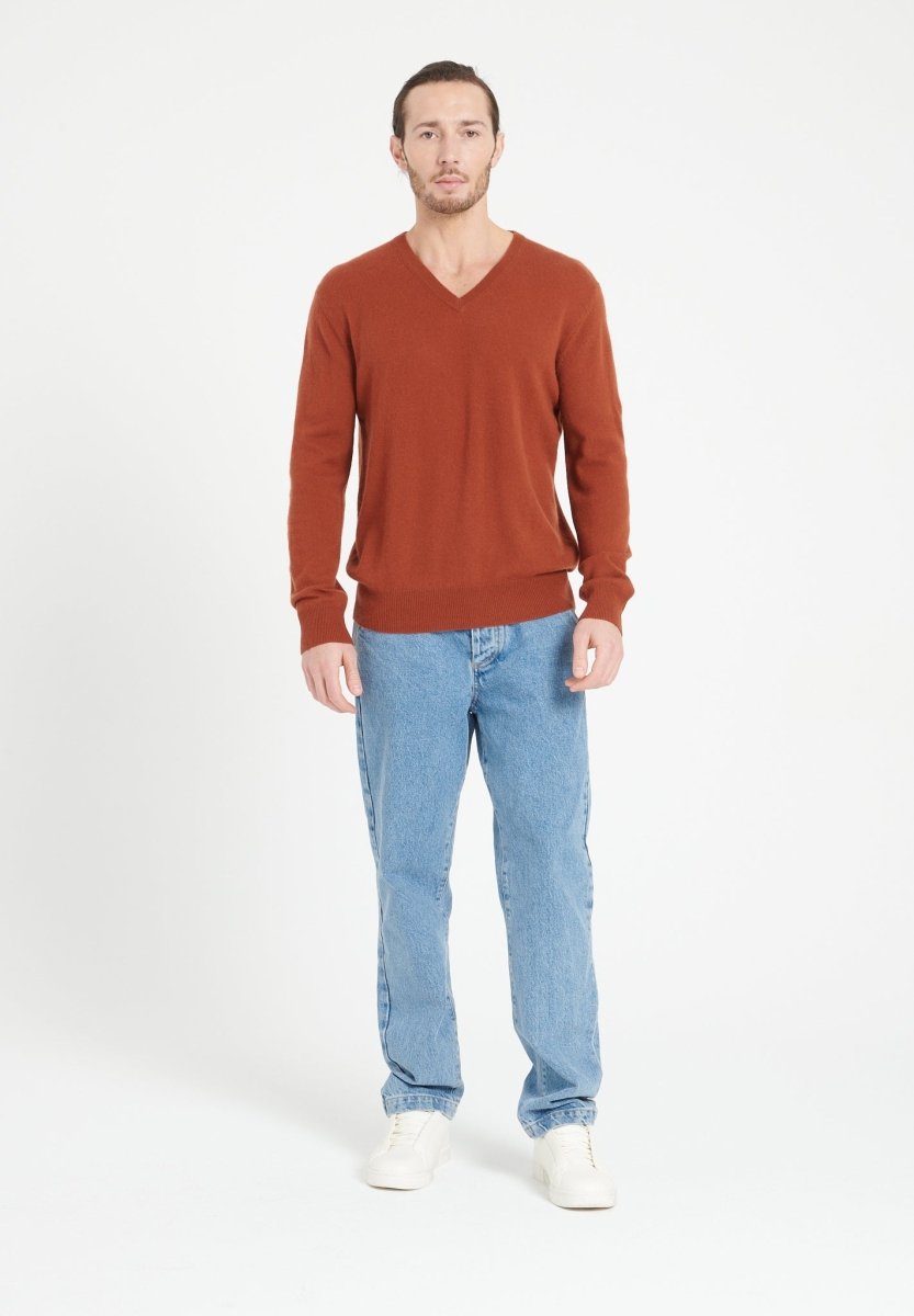 LUKE 1 Pull col V en cachemire terracotta - Studio cashmere8