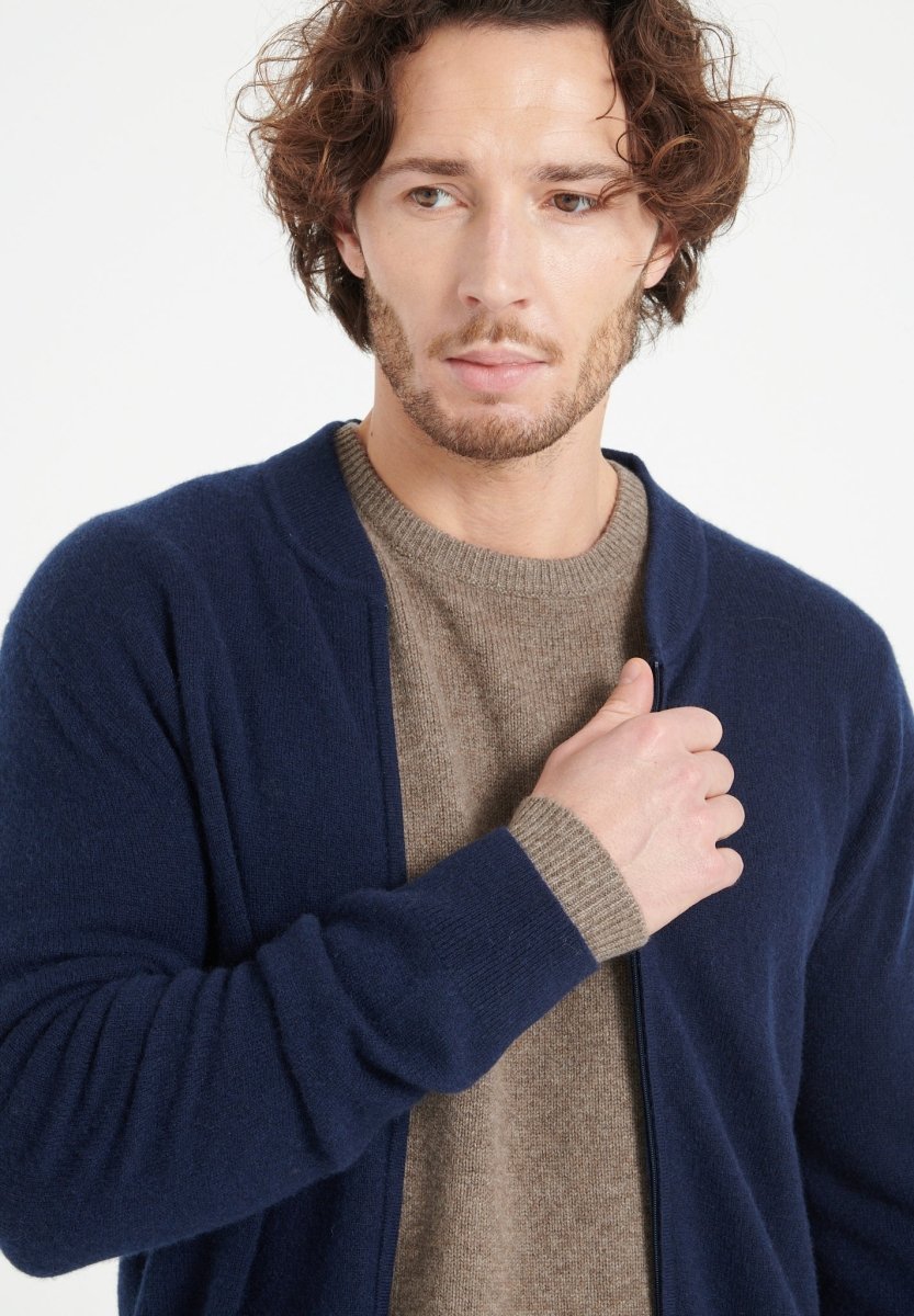 LUKE 10 Cardigan col bomber en cachemire bleu marine - Studio cashmere8