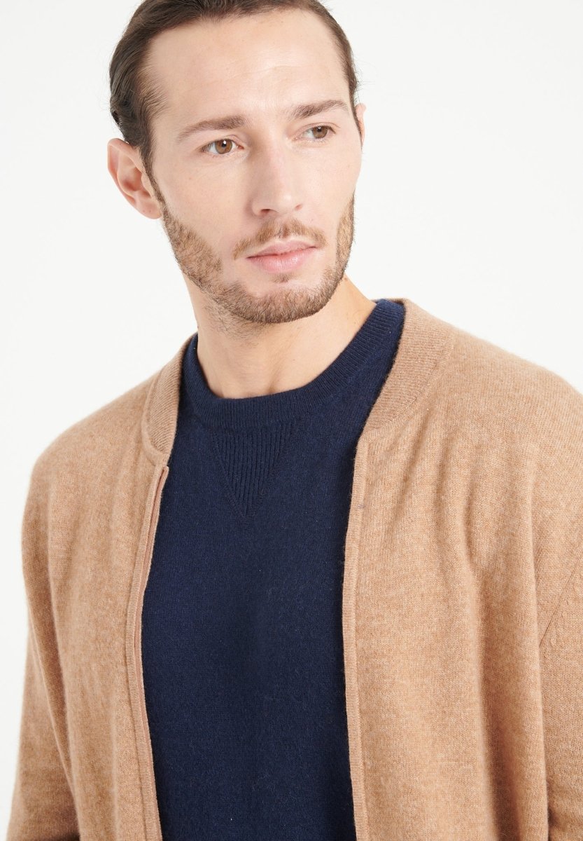 LUKE 10 Cardigan col bomber en cachemire camel - Studio cashmere8