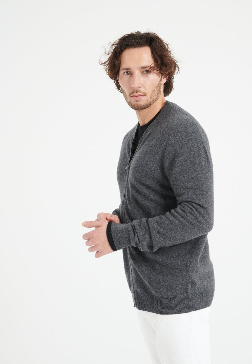 LUKE 10 Cardigan col bomber en cachemire gris anthracite - Studio cashmere8