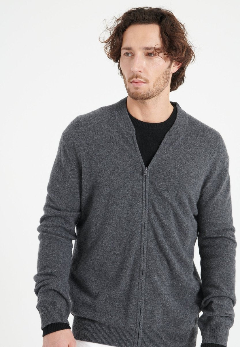 LUKE 10 Cardigan col bomber en cachemire gris anthracite - Studio cashmere8