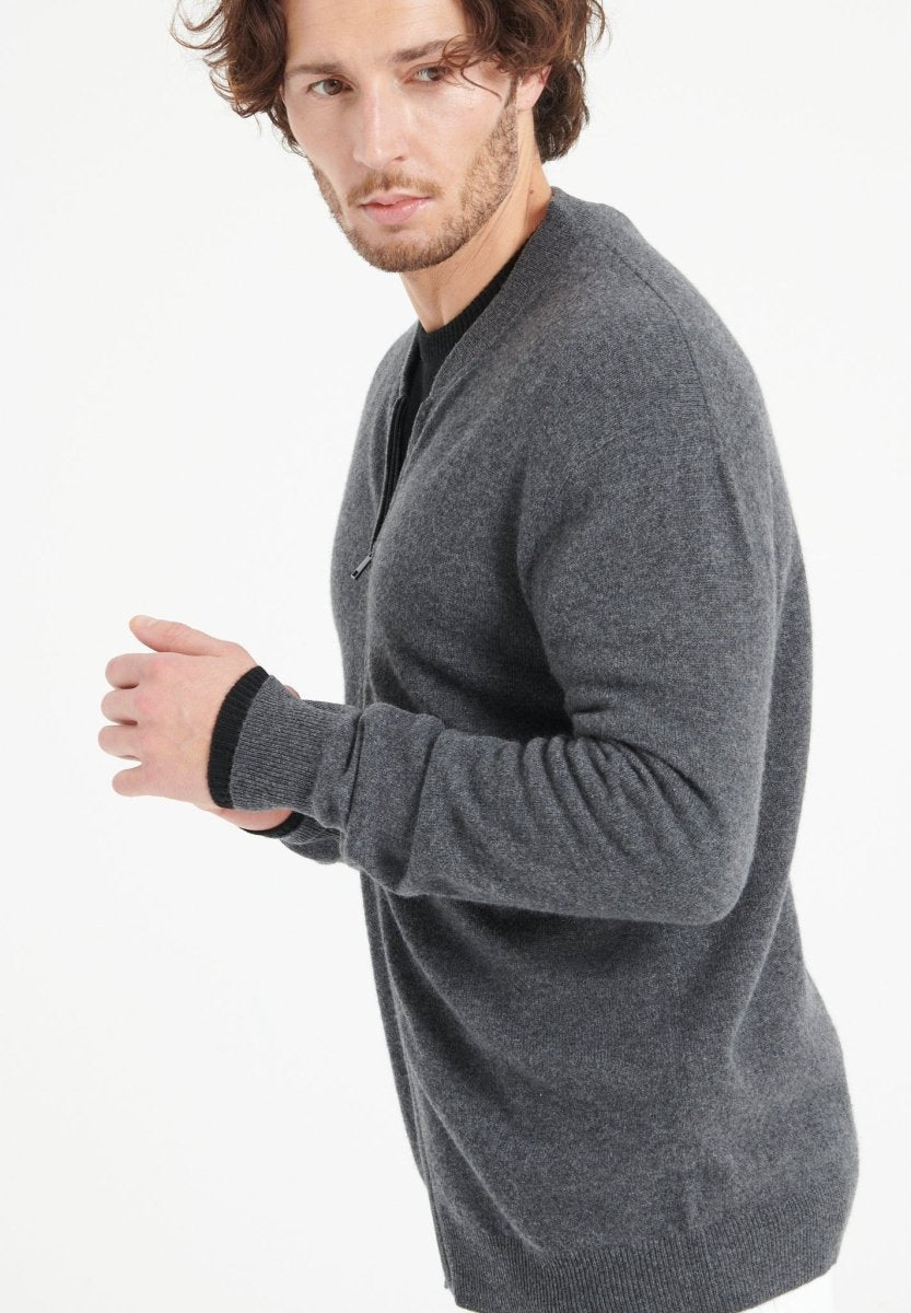 LUKE 10 Cardigan col bomber en cachemire gris anthracite - Studio cashmere8