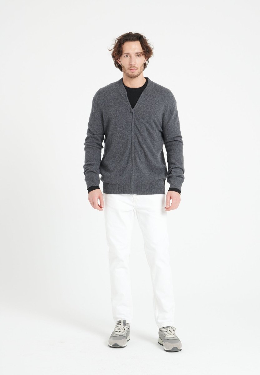 LUKE 10 Cardigan col bomber en cachemire gris anthracite - Studio cashmere8