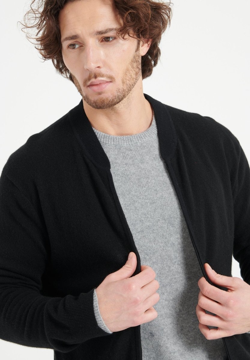 LUKE 10 Cardigan col bomber en cachemire noir - Studio cashmere8