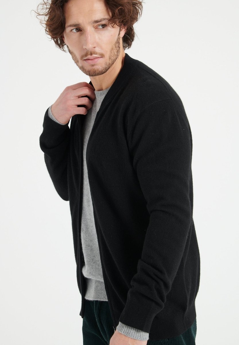 LUKE 10 Cardigan col bomber en cachemire noir - Studio cashmere8