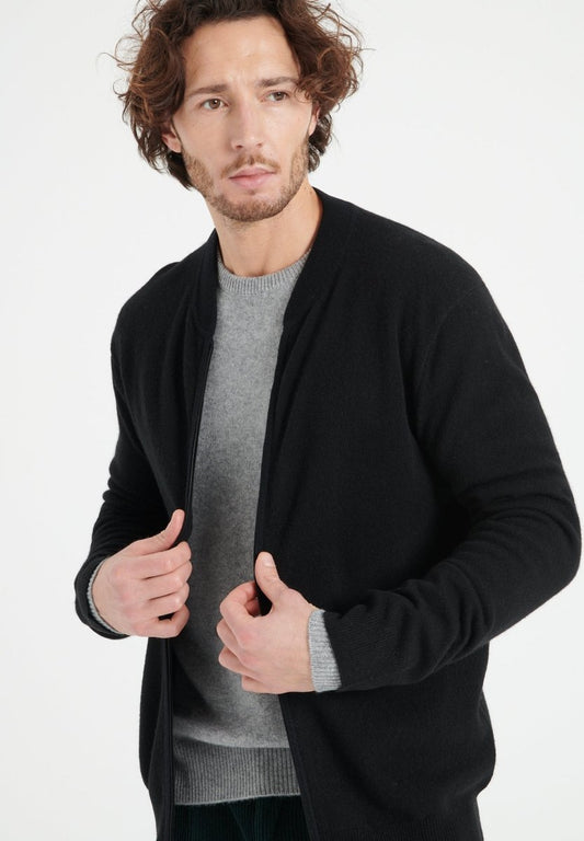 LUKE 10 Cardigan col bomber en cachemire noir - Studio cashmere8