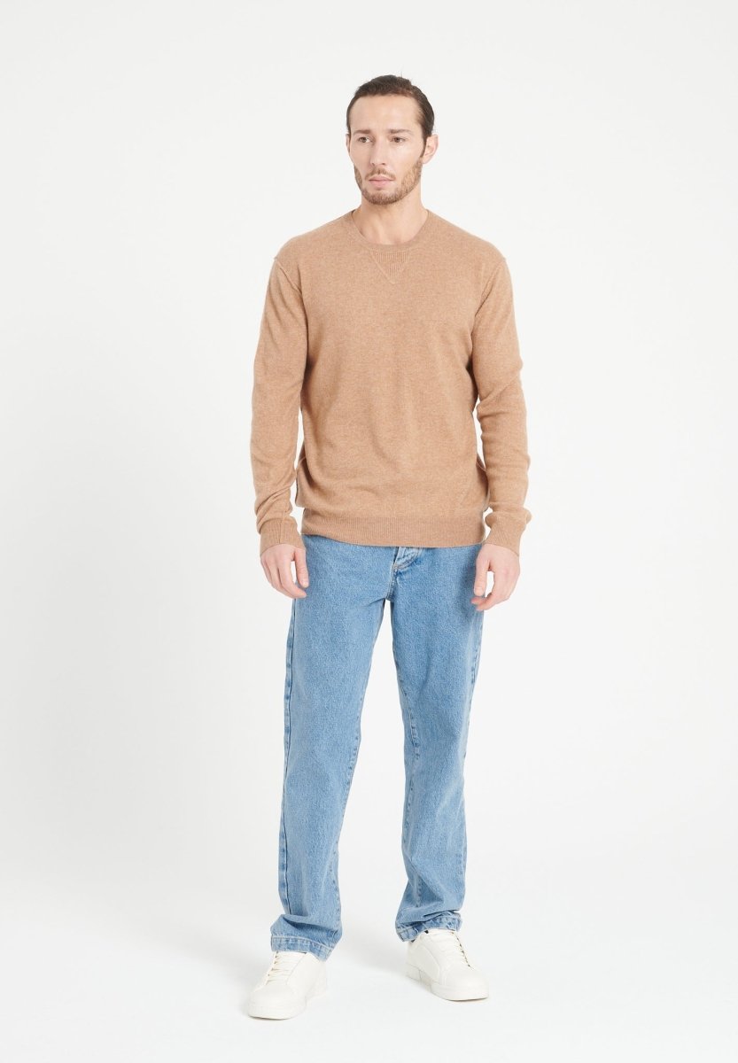 LUKE 12 Pull col rond en cachemire camel - Studio cashmere8