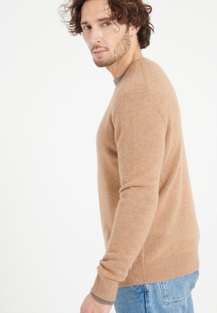 LUKE 14 Pull col rond en cachemire 4 fils camel - Studio cashmere8