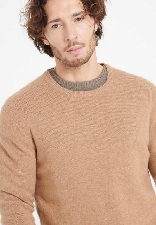 LUKE 14 Pull col rond en cachemire 4 fils camel - Studio cashmere8