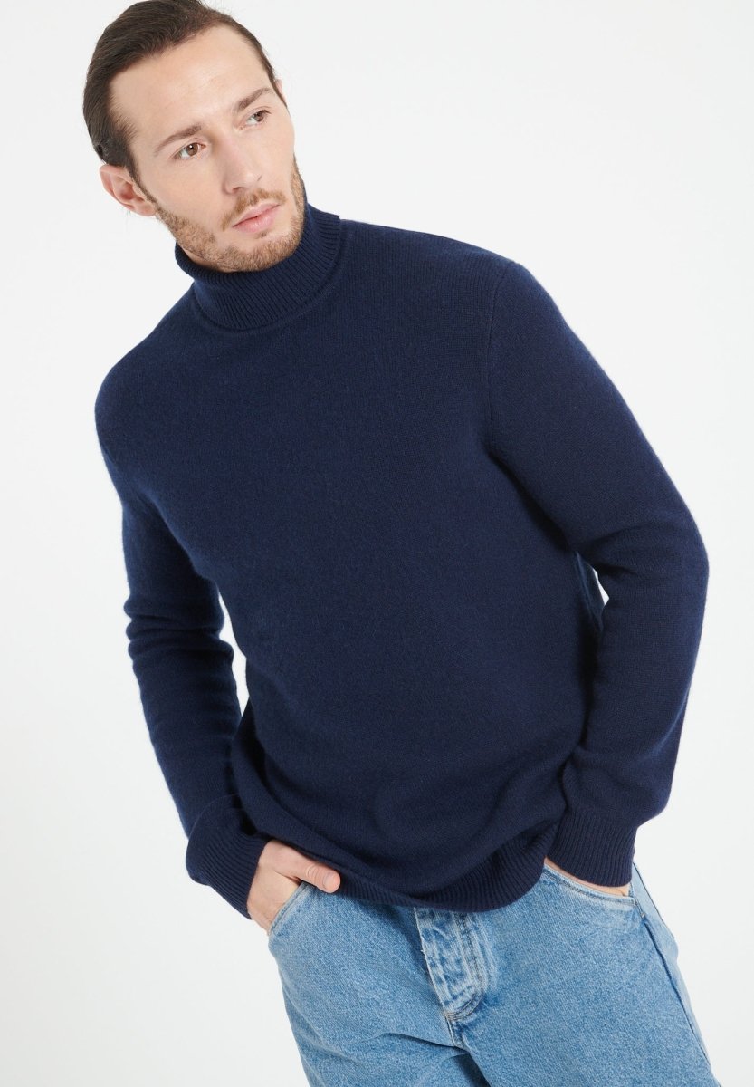 LUKE 15 Pull col roulé en cachemire 4 fils bleu marine - Studio cashmere8