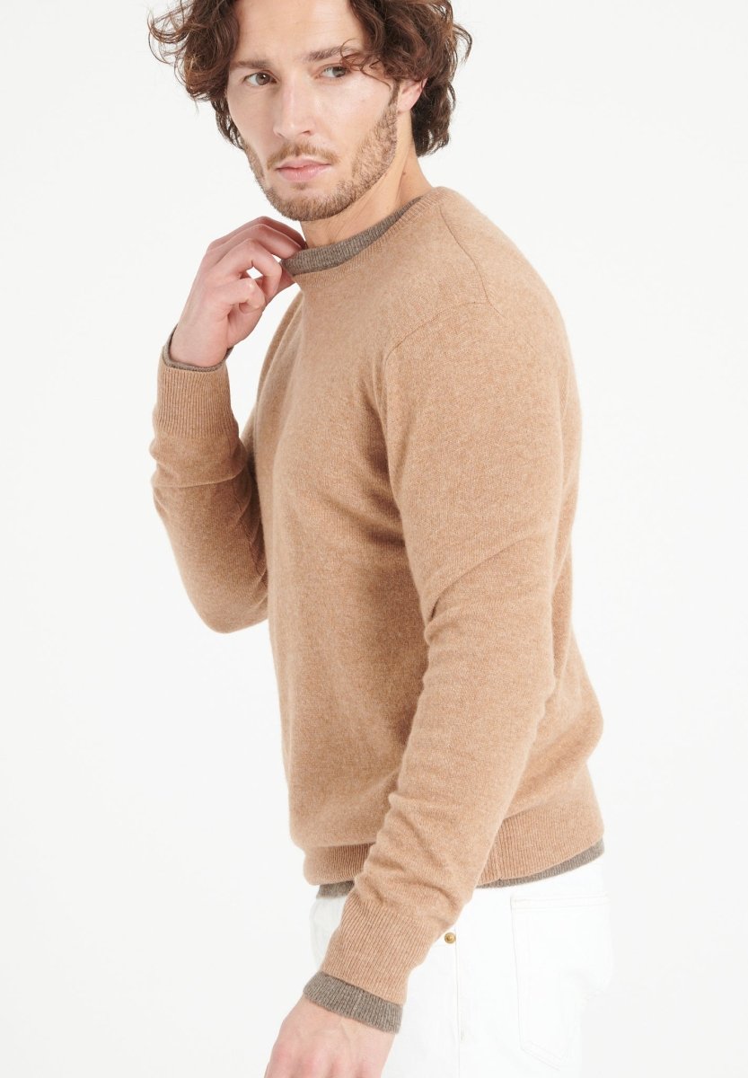 LUKE 2 Pull col rond en cachemire camel - Studio cashmere8