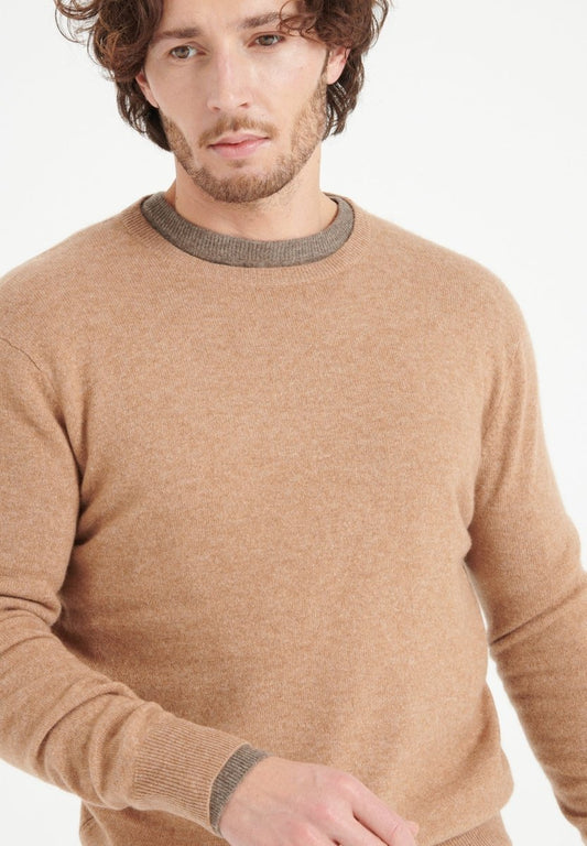 LUKE 2 Pull col rond en cachemire camel - Studio cashmere8