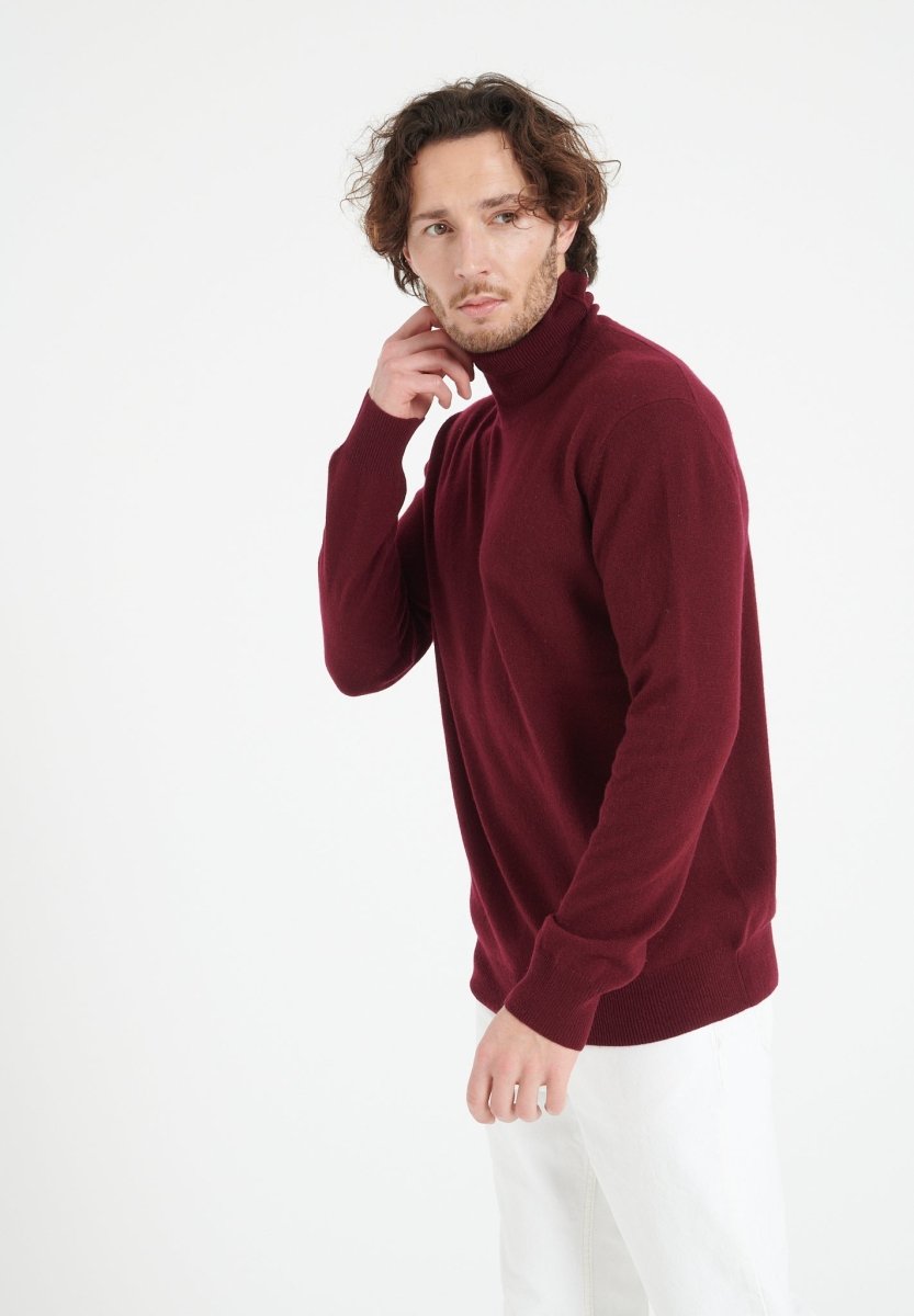 LUKE 3 Pull col roulé en cachemire rouge bordeaux - Studio cashmere8