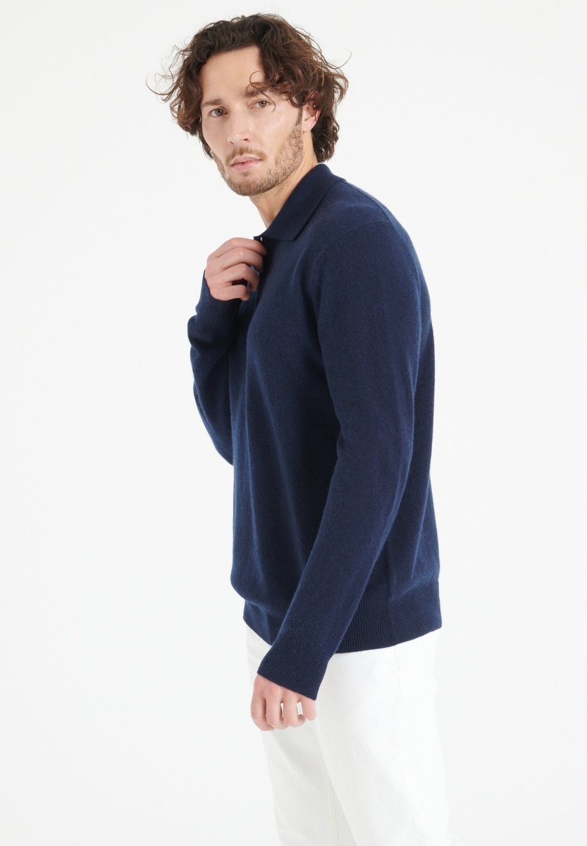 LUKE 5 Polo manches longues en cachemire bleu marine - Studio cashmere8