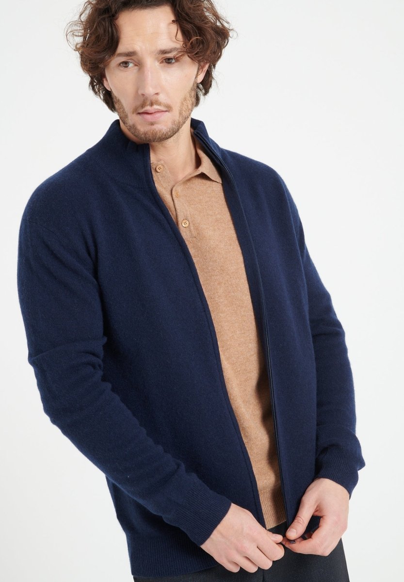 LUKE 8 Gilet zippé en cachemire bleu marine - Studio cashmere8