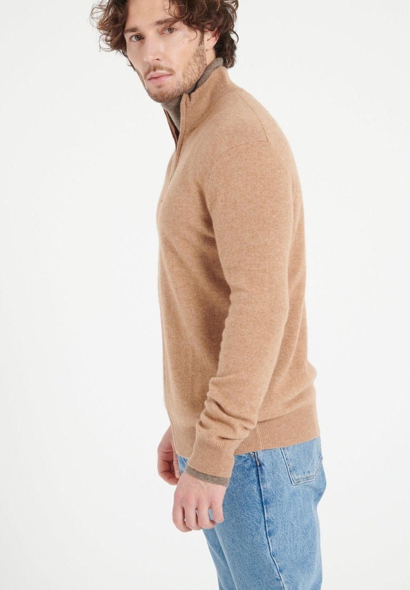 LUKE 8 Gilet zippé en cachemire camel - Studio cashmere8