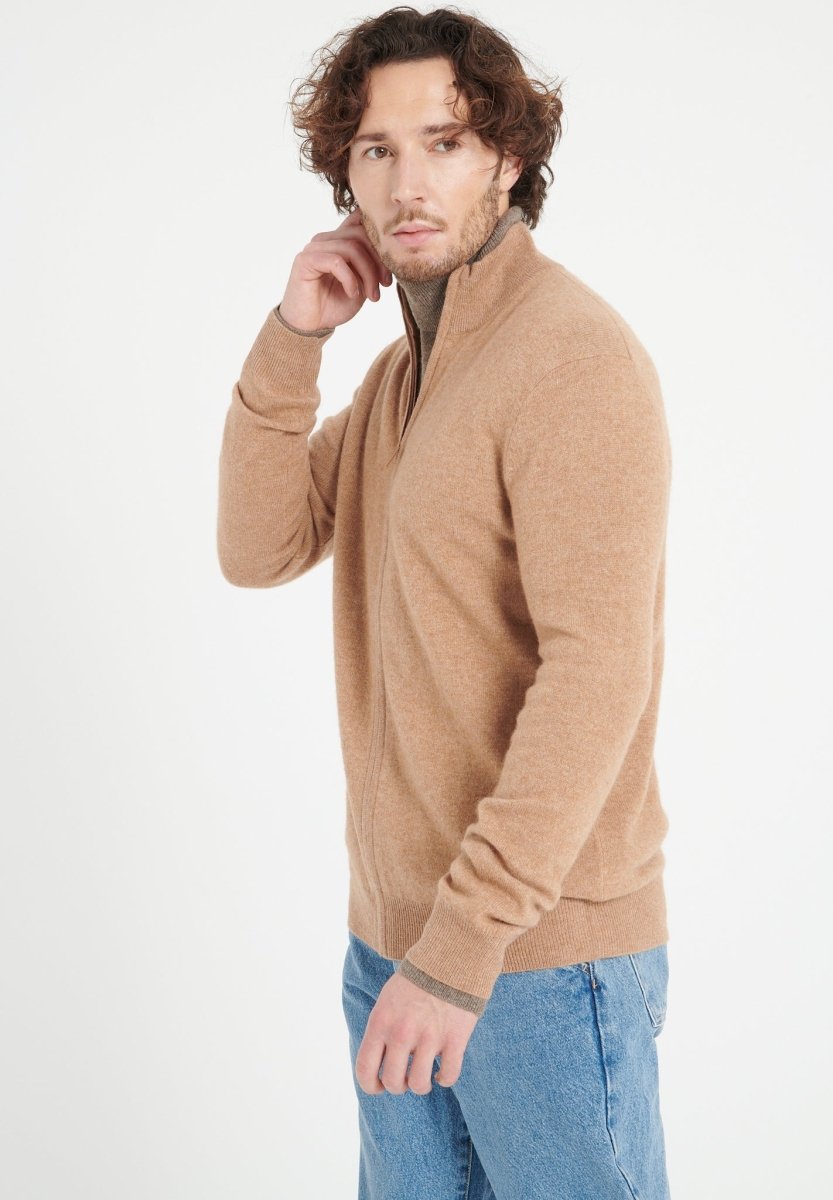 LUKE 8 Gilet zippé en cachemire camel - Studio cashmere8