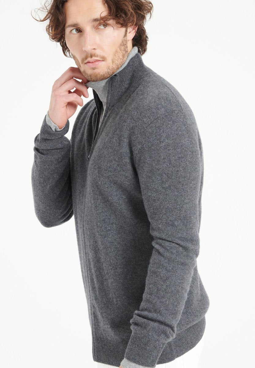 LUKE 8 Gilet zippé en cachemire gris anthracite - Studio cashmere8