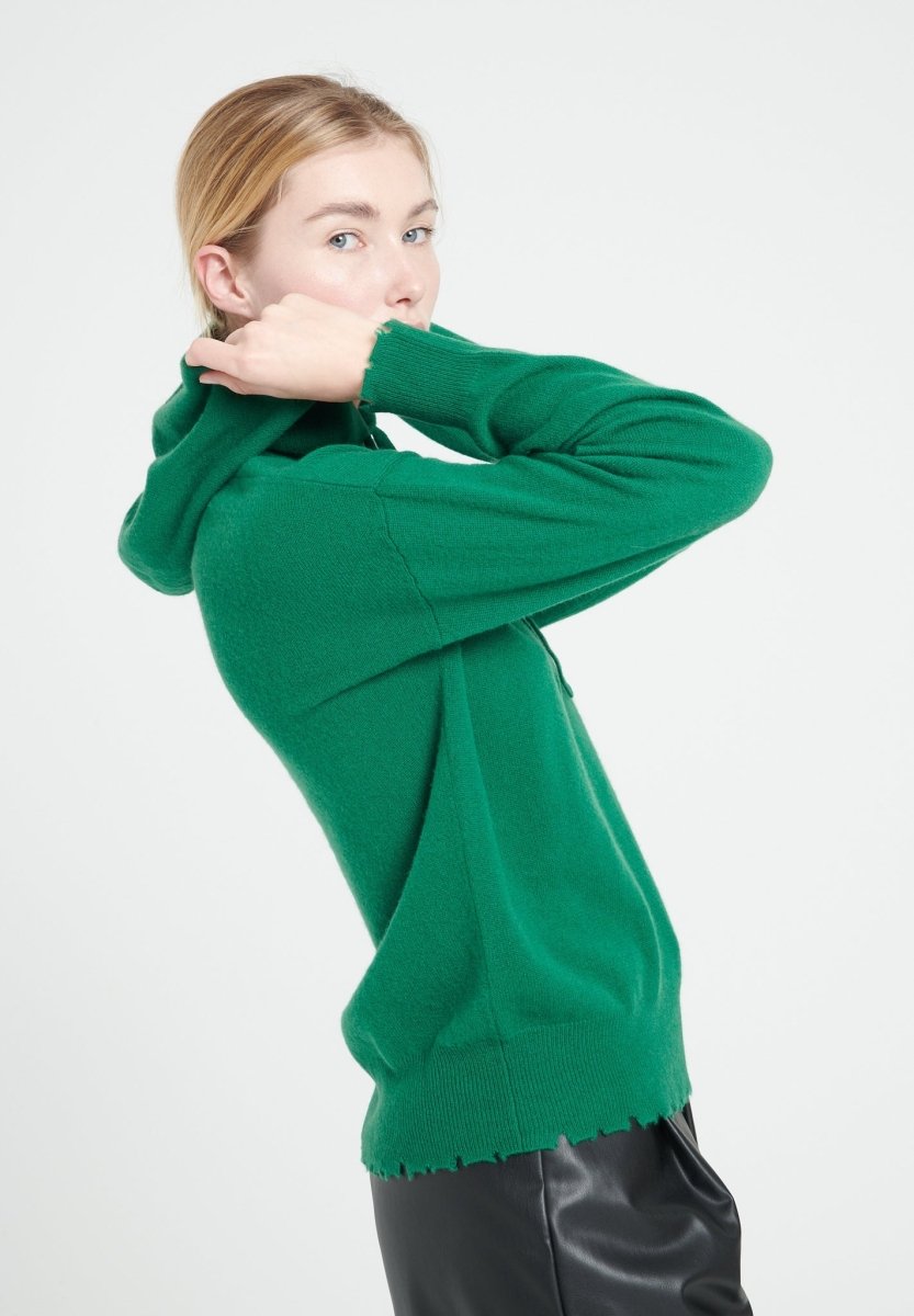 MIA 16 Sweat à capuche en cachemire avec finitions ciselées vert émeraude - Studio cashmere8