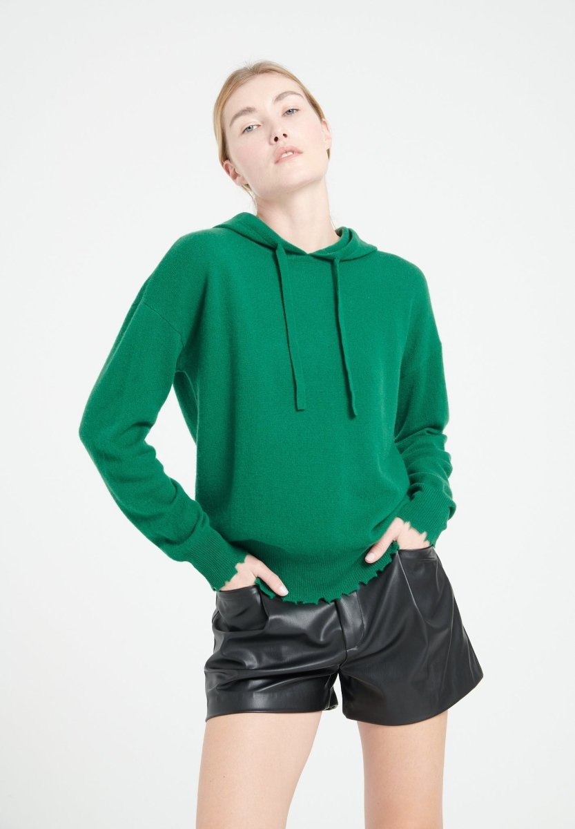 MIA 16 Sweat à capuche en cachemire avec finitions ciselées vert émeraude - Studio cashmere8