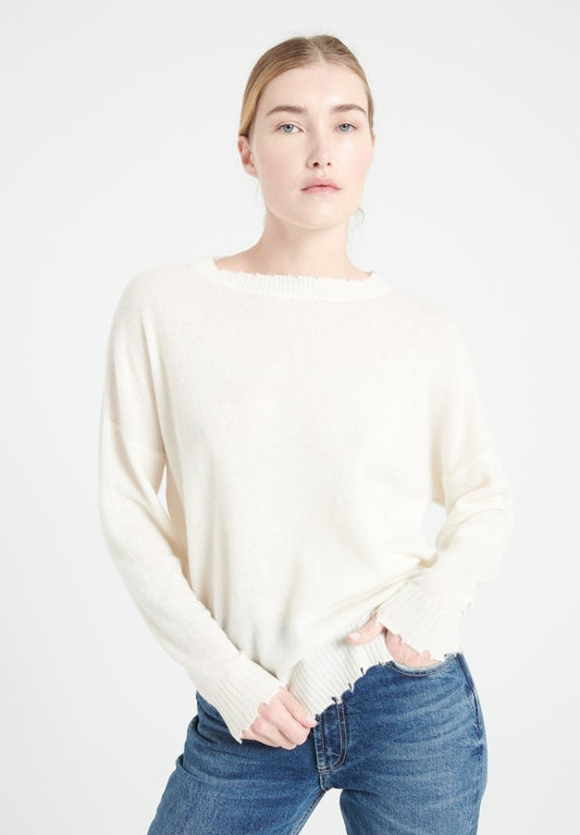 MIA 17 Pull col rond en cachemire avec finitions ciselées blanc écru - Studio cashmere8