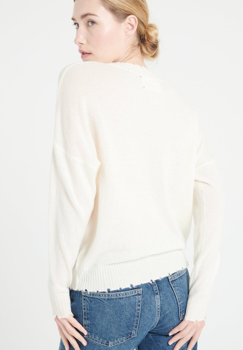 MIA 17 Pull col rond en cachemire avec finitions ciselées blanc écru - Studio cashmere8