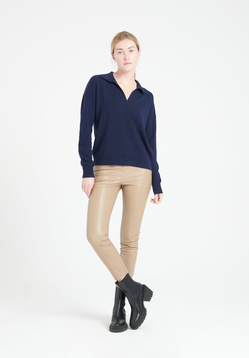 MIA 3 Polo manches longues en cachemire bleu marine - Studio cashmere8