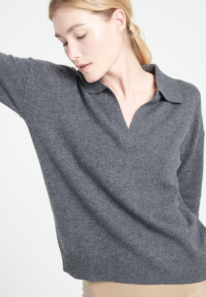 MIA 3 Polo manches longues en cachemire gris anthracite - Studio cashmere8