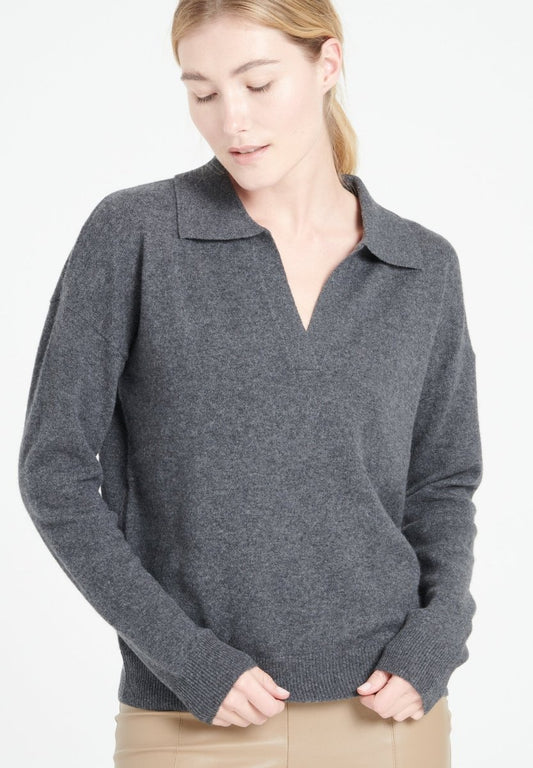 MIA 3 Polo manches longues en cachemire gris anthracite - Studio cashmere8