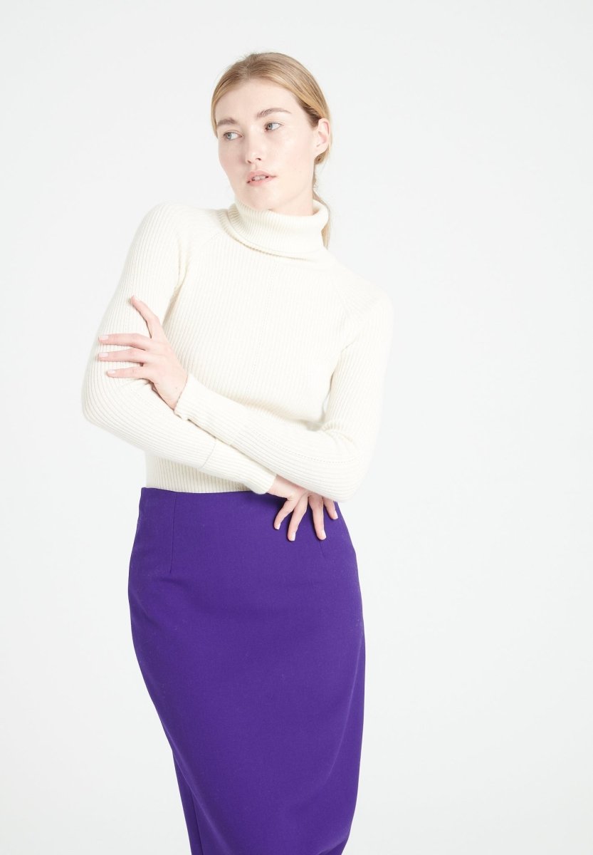 MIA 5 Pull col roulé en cachemire à mailles côtelées blanc écru - Studio cashmere8