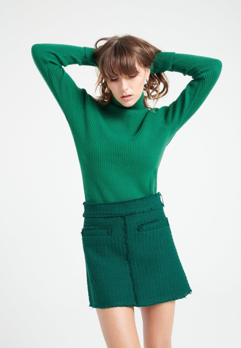 MIA 5 Pull col roulé en cachemire à mailles côtelées vert émeraude - Studio cashmere8