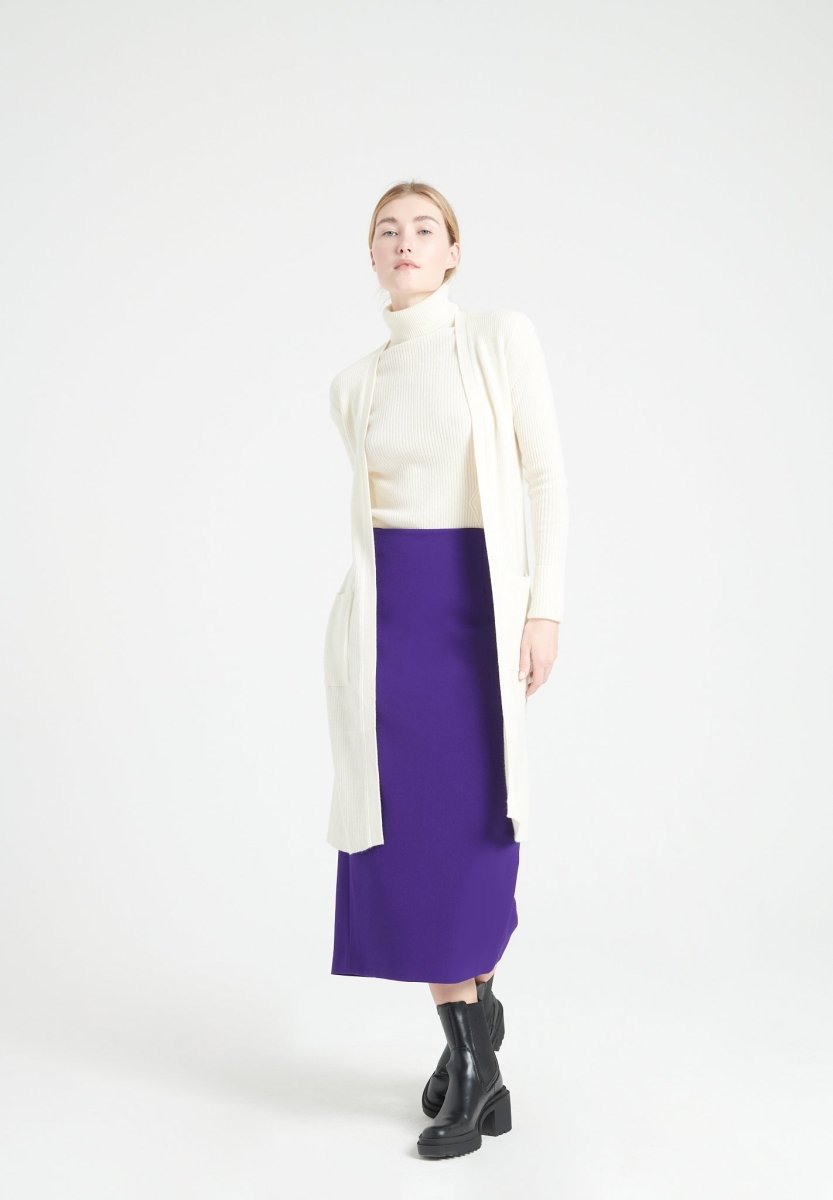 MIA 6 Long cardigan sans manches en cachemire à mailles côtelées blanc écru - Studio cashmere8