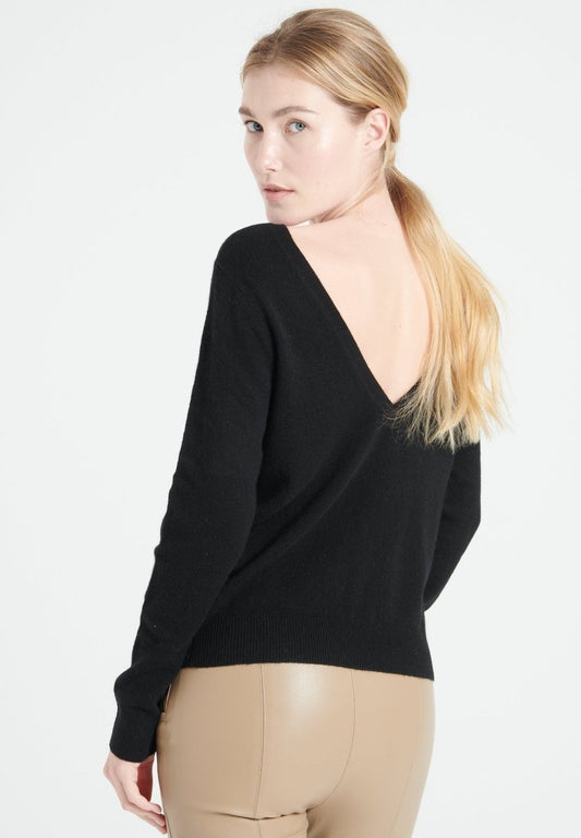 MIA 7 Pull décolleté en V dans le dos en cachemire noir - Studio cashmere8