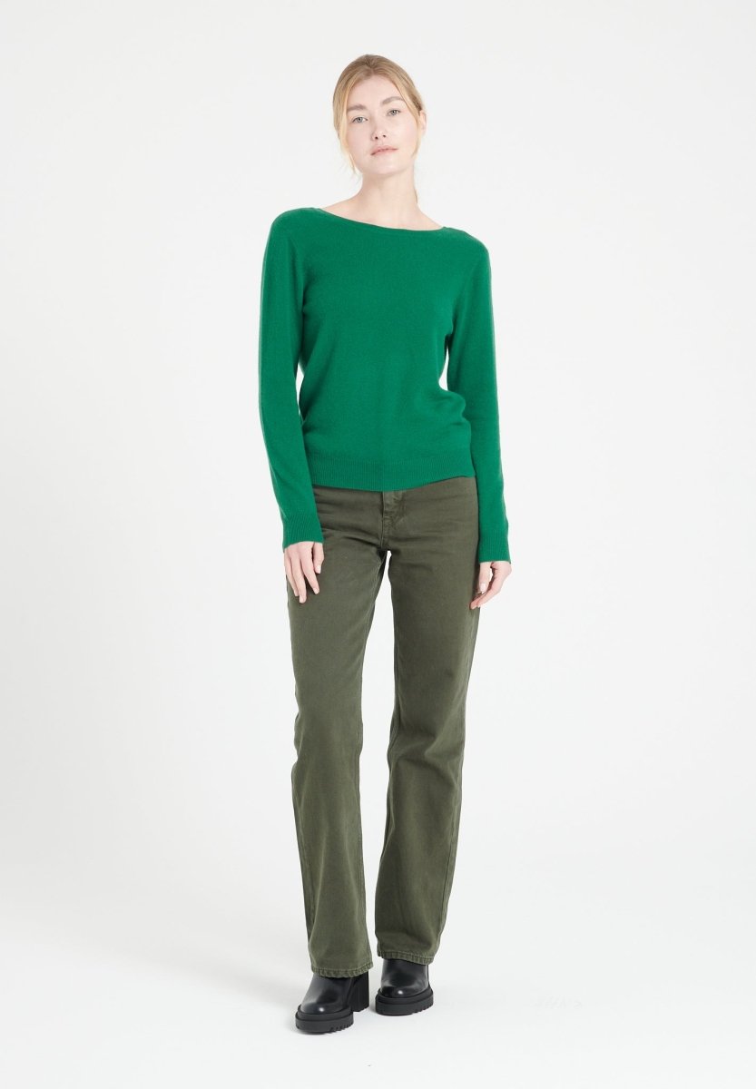 MIA 7 Pull décolleté en V dans le dos en cachemire vert émeraude - Studio cashmere8