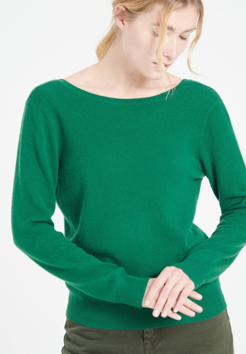 MIA 7 Pull décolleté en V dans le dos en cachemire vert émeraude - Studio cashmere8