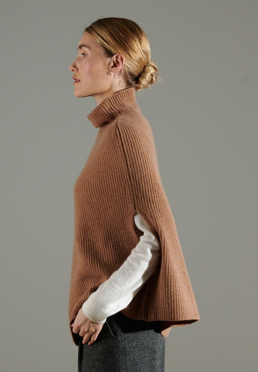 NAMI 10 Poncho col montant 4 fils en cachemire camel - Studio cashmere8