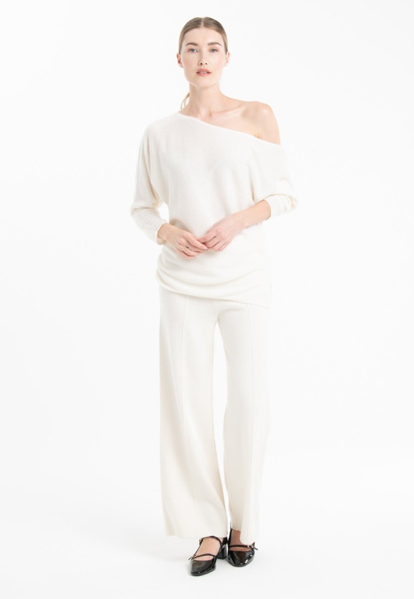 NAMI 24 Pull épaule dénudée en cachemire blanc écru - Studio cashmere8