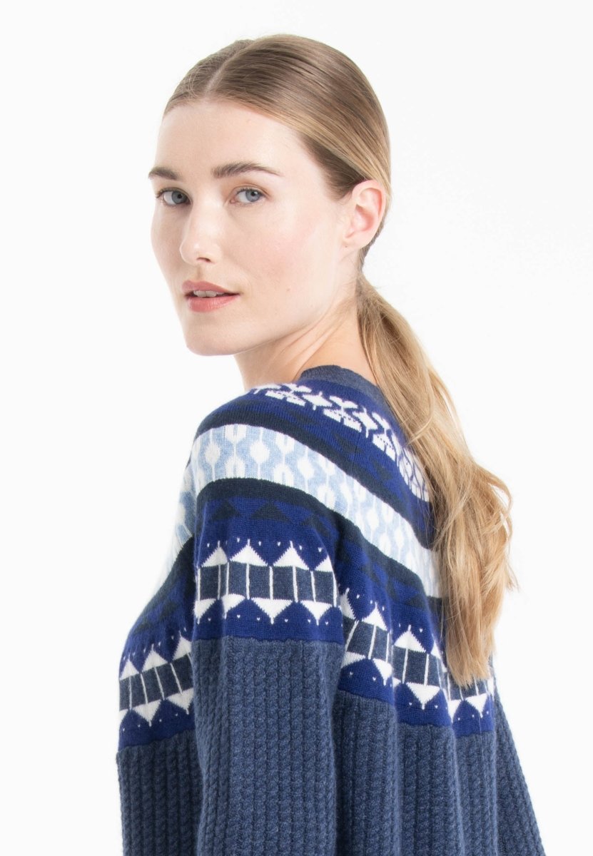 NAMI 26 Pull col rond torsardé jacquard en cachemire multicouleur - Studio cashmere8