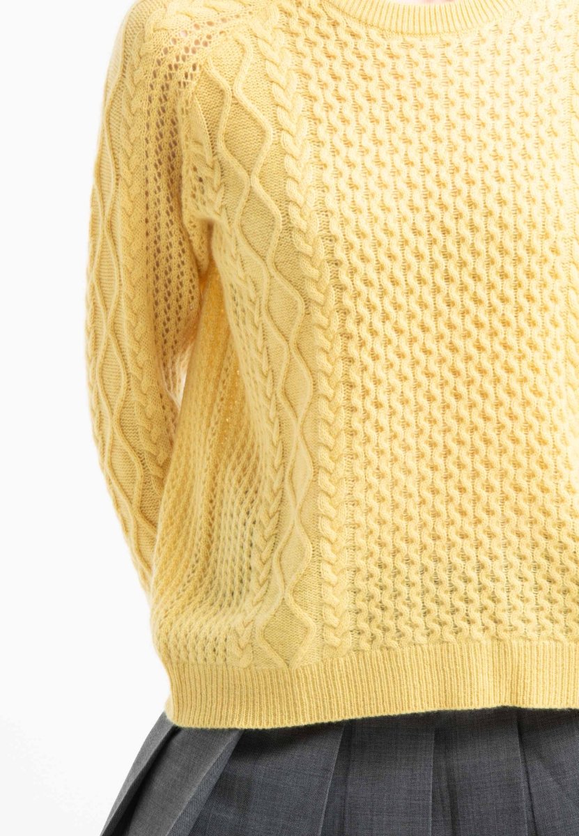 NAMI 28 Pull col rond torsardé 4 fils en cachemire jaune - Studio cashmere8