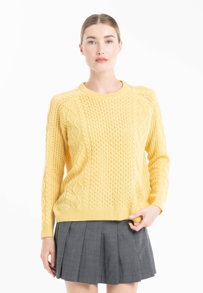 NAMI 28 Pull col rond torsardé 4 fils en cachemire jaune - Studio cashmere8