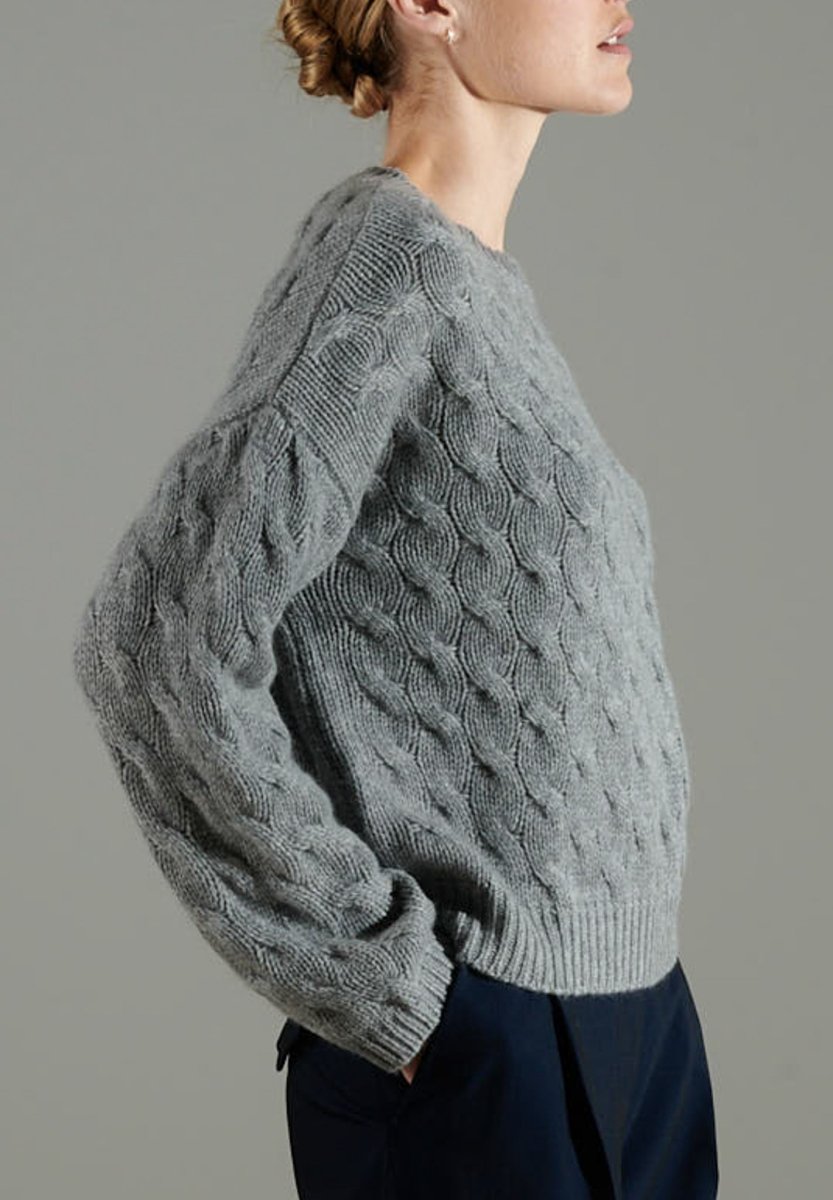 NAMI 5 Pull col rond torsadé 10 fils en cachemire gris clair - Studio cashmere8